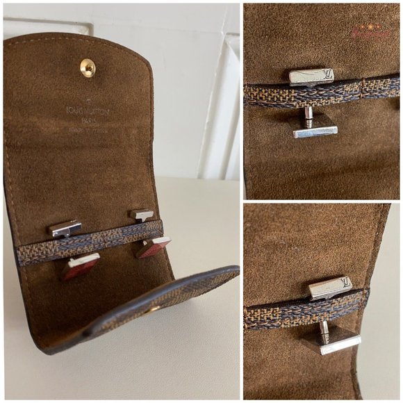 Authentic Louis Vuitton Brown Damier Ebene Coated Canvas Square Cufflinks Case - Picture 10 of 13
